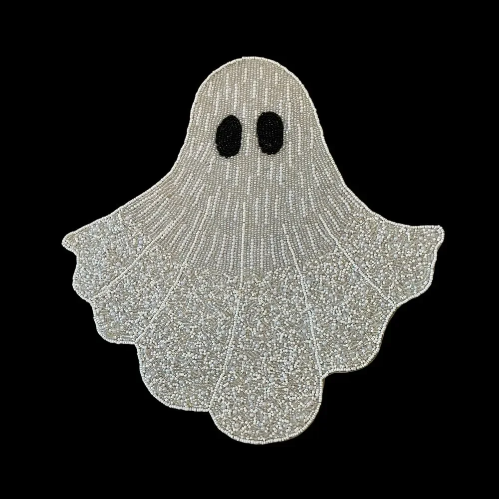Christian Siriano Halloween Ghost Beaded Placemat 16in White Silver Glam New